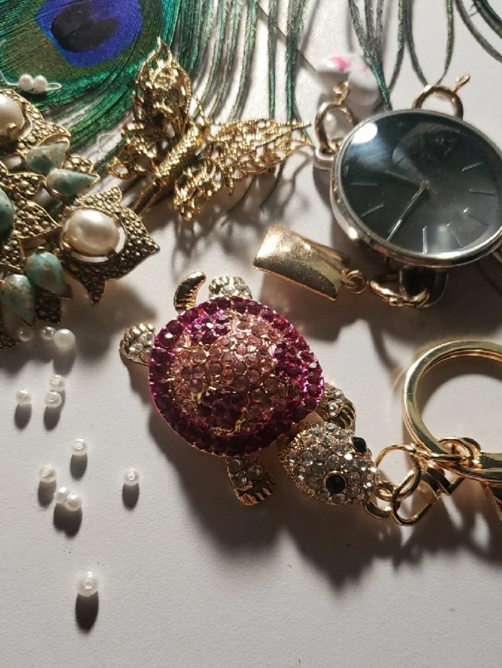 Siren's Collection Pink & Golden Turtle Keychain